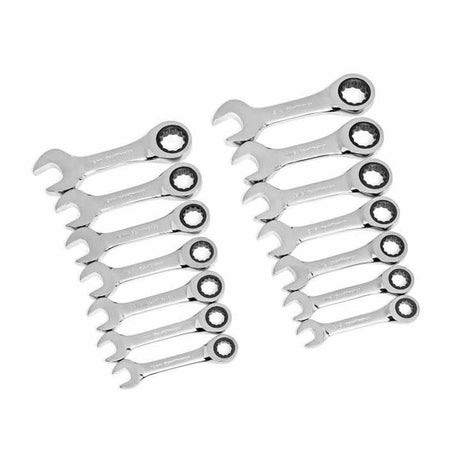 GearWrench 85206 14 Pc. 72-Tooth 12 Point Stubby Ratcheting SAE/Metric Combination Wrench Set