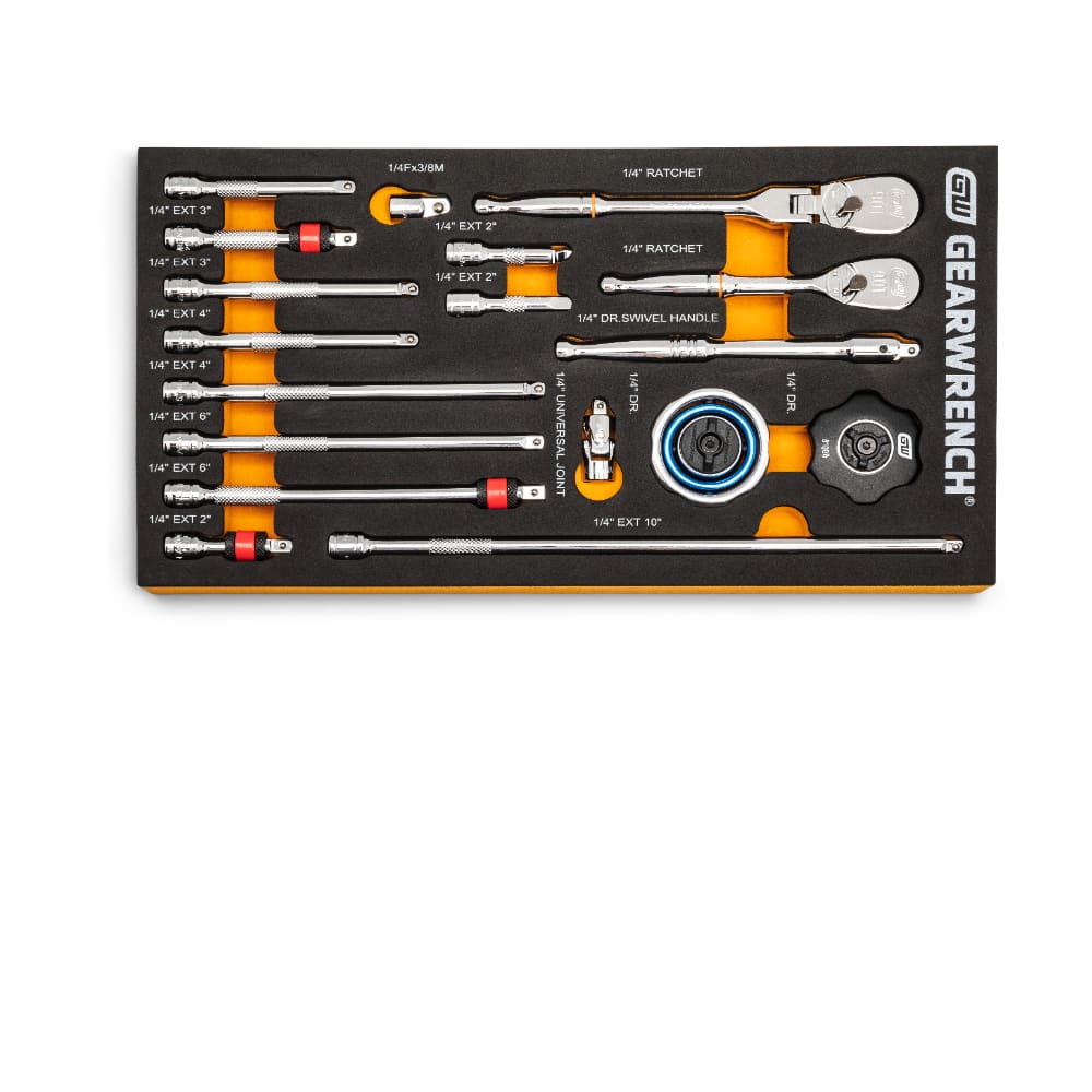 GearWrench 86520 18 Pc. 1/4" 90-Tooth Ratchet & Drive Tool Set with EVA Foam Tray