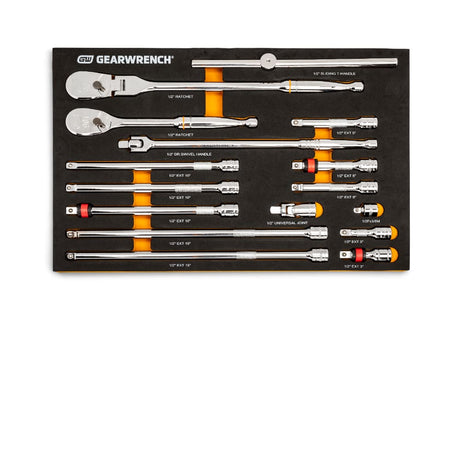 GearWrench 86522 16 Pc. 1/2" 90-Tooth Ratchet & Drive Tool Set with EVA Foam Tray