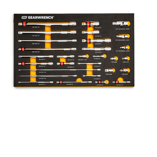 GearWrench 86523 29 Pc. 1/4", 3/8", 1/2" Drive Chrome Tool Accessories Set with EVA Foam Tray