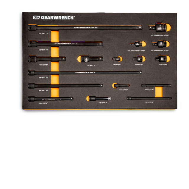 GearWrench 86524 17 pc. 1/4", 3/8", 1/2" Impact Drive Tool Accessories Set with EVA Foam Tray