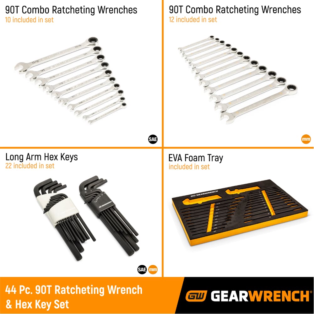 GearWrench 86528 44 Pc. 90-Tooth SAE/Metric Ratcheting Wrench and Hex Key Set - 2