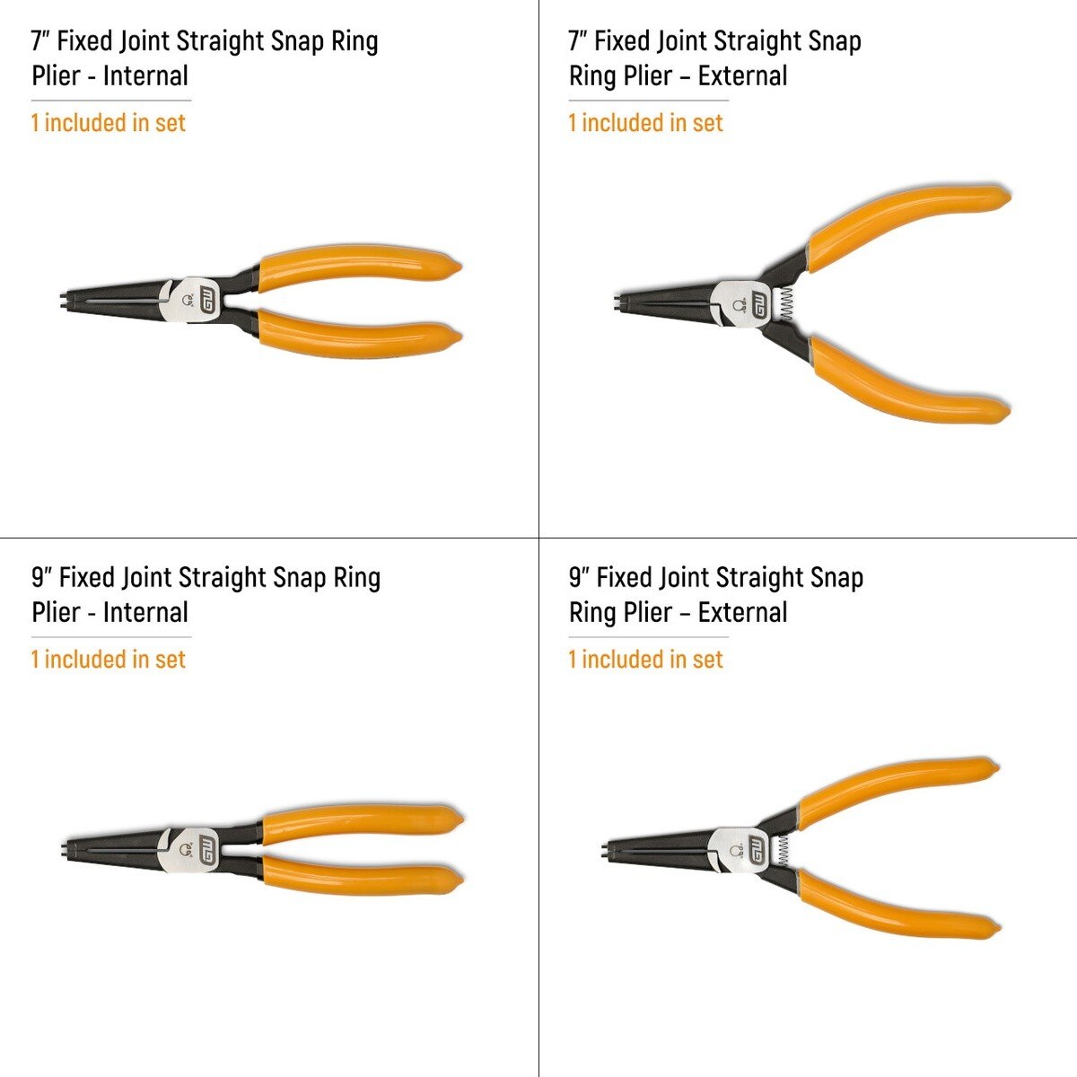 GearWrench 89701 Fixed Tip Internal External Snap Ring Pliers Set 7" and 9" with Tool Pouch (4 Piece Set) - 2