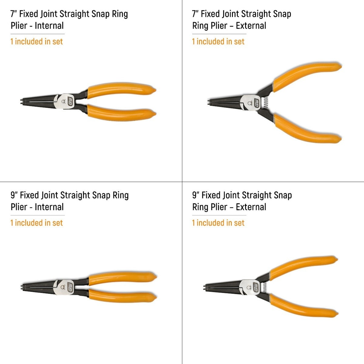 GearWrench 89701 Fixed Tip Internal External Snap Ring Pliers Set 7" and 9" with Tool Pouch (4 Piece Set) - 2