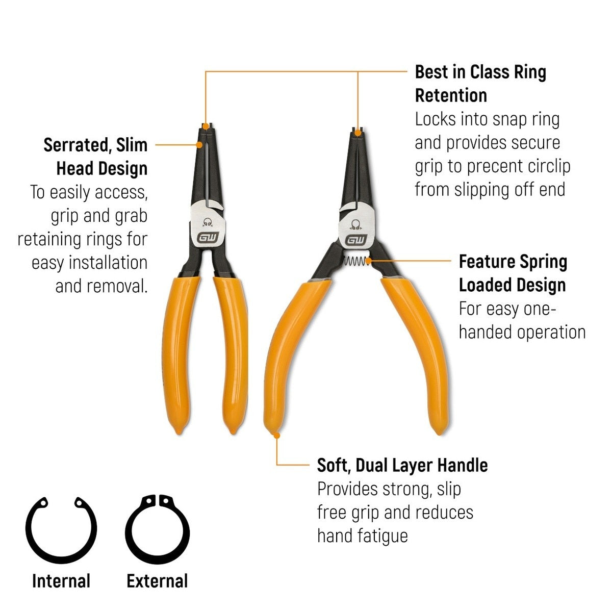 GearWrench 89701 Fixed Tip Internal External Snap Ring Pliers Set 7" and 9" with Tool Pouch (4 Piece Set) - 3