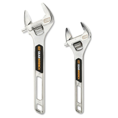 GearWrench 89750 8" and 10" Chrome Adjustable Wrench Set with Wide Jaws (2 Piece)