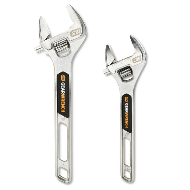 GearWrench 89750 8" and 10" Chrome Adjustable Wrench Set with Wide Jaws (2 Piece)