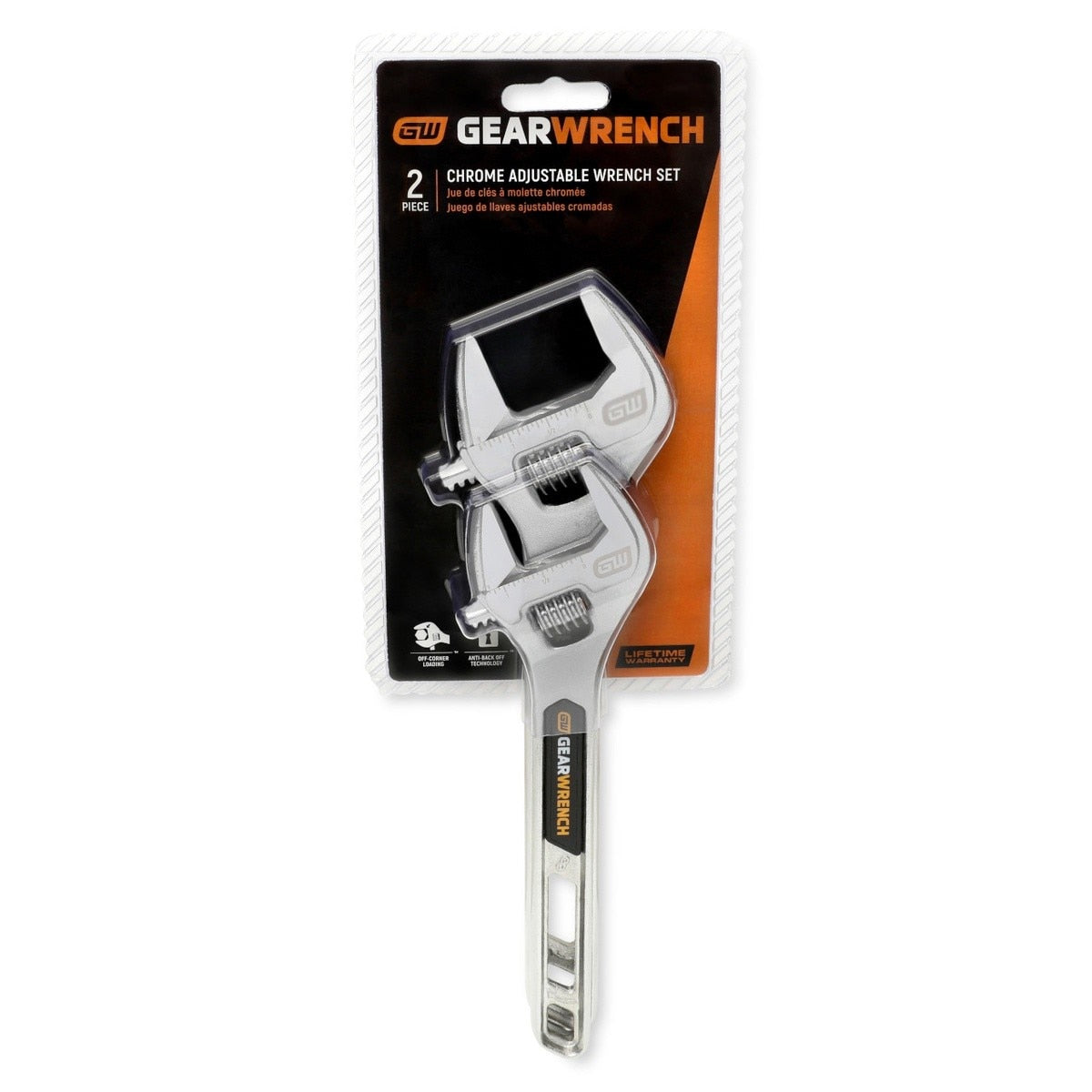 GearWrench 89750 8" and 10" Chrome Adjustable Wrench Set with Wide Jaws (2 Piece) - 6