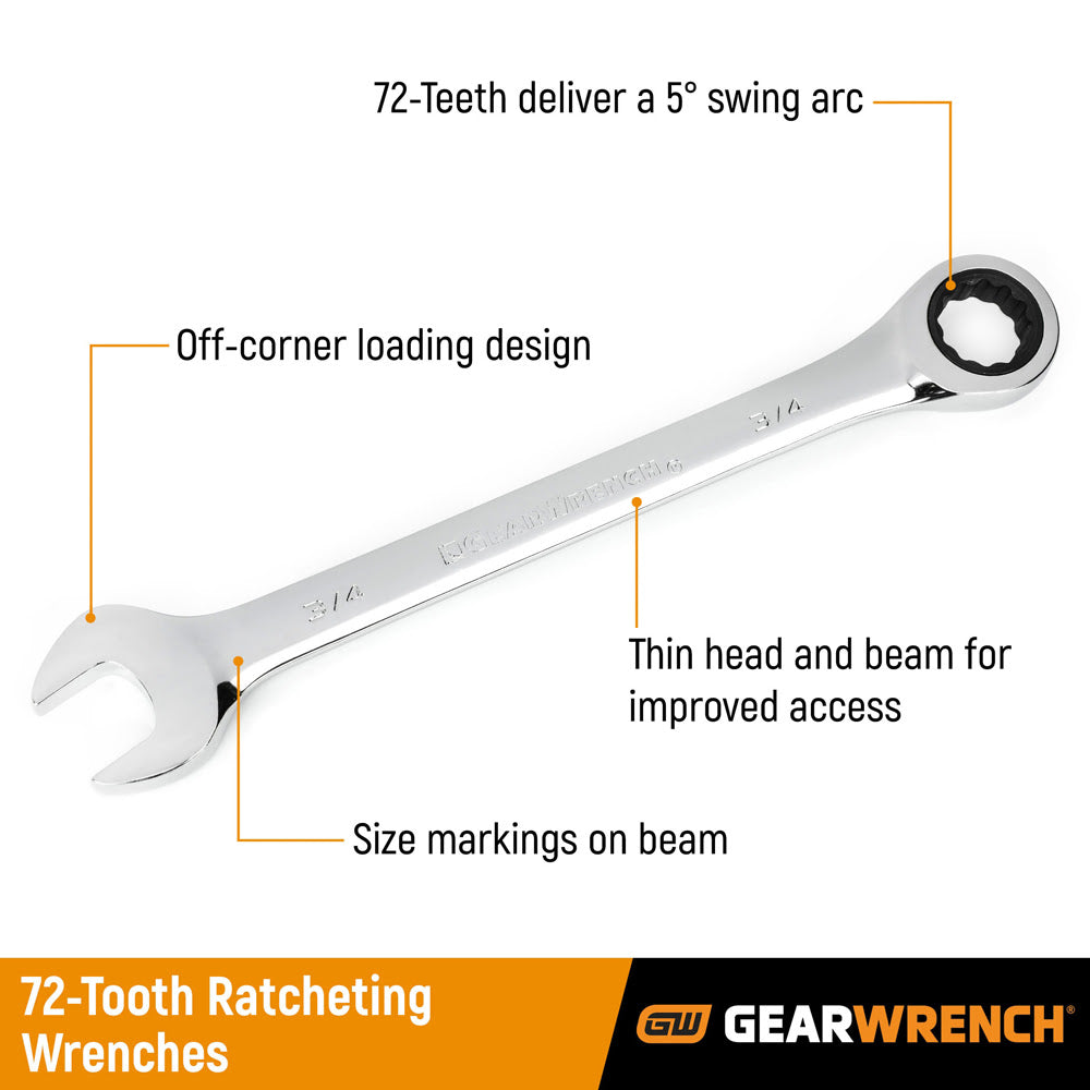 GearWrench 93004D 5 Pc. 72-Tooth 12 Point Ratcheting Combination Metric Wrench Set - 2