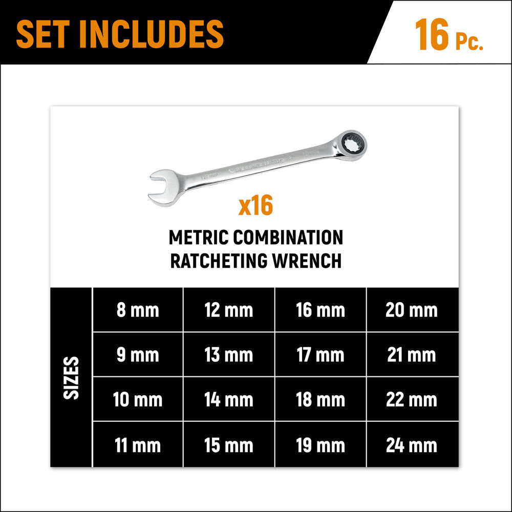 GearWrench 9416 16 Pc. 72-Tooth 12 Point Ratcheting Combination Metric Wrench Set - 3