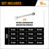 GearWrench 9416 16 Pc. 72-Tooth 12 Point Ratcheting Combination Metric Wrench Set - 3