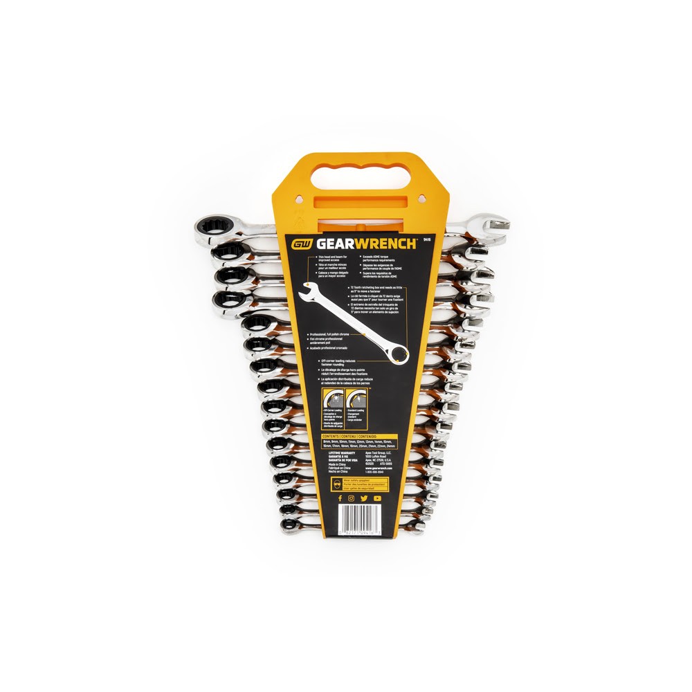 GearWrench 9416 16 Pc. 72-Tooth 12 Point Ratcheting Combination Metric Wrench Set - 5