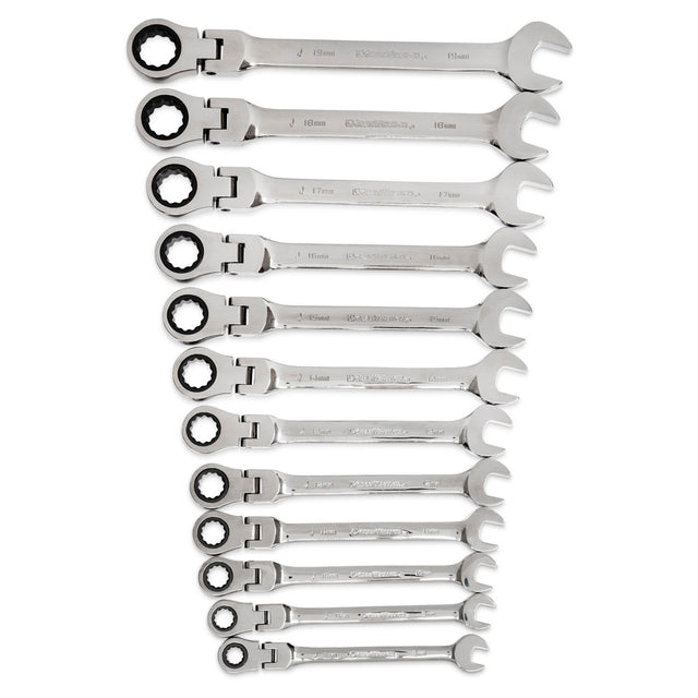 GearWrench 9901D 12 Pc. 72-Tooth 12 Point Flex Head Ratcheting Combination Metric Wrench Set