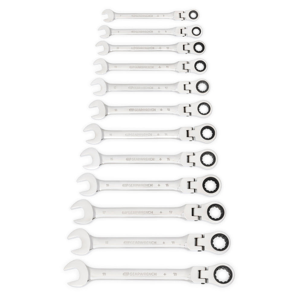 GearWrench 9901D 12 Pc. 72-Tooth 12 Point Flex Head Ratcheting Combination Metric Wrench Set - 8