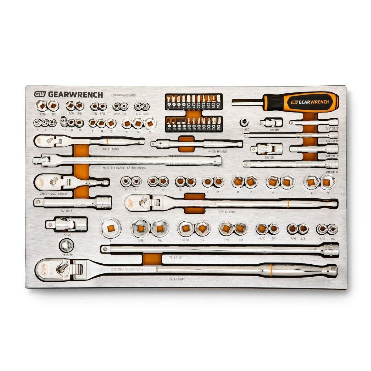 GearWrench GSXMTSKITA 1/4" 3/8" and 1/2" Drive 120XP Mechanics Tool Set with Premium Foam Trays (132 Piece) - 3