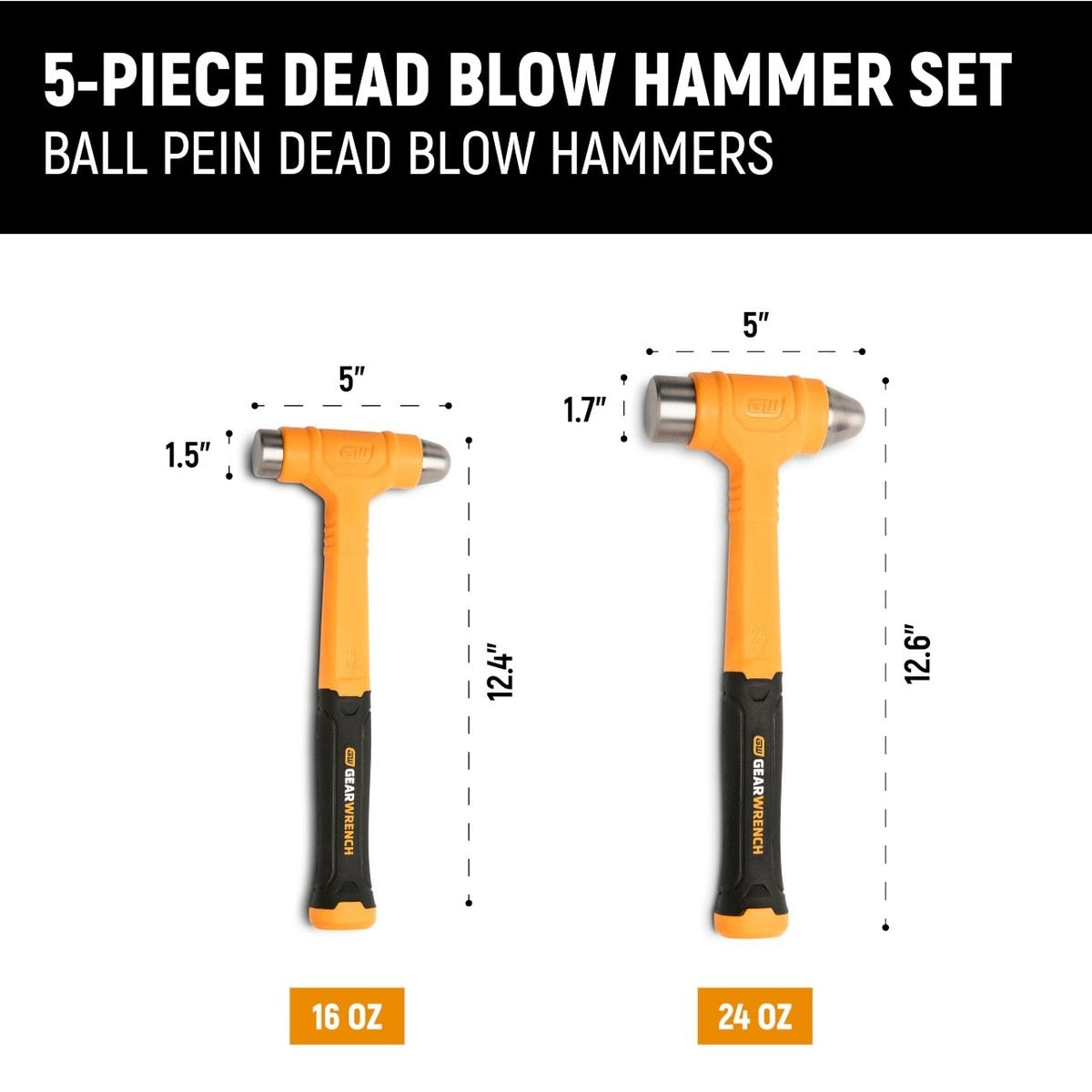 GearWrench GWH5PCDB Dead Blow Hammer Set with Ball Pein Hammers (5 Piece Set) - 2