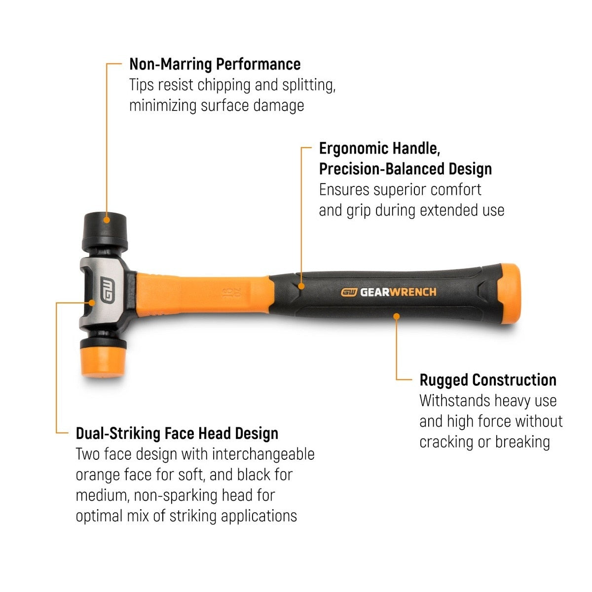 GearWrench GWHST16 16 oz Soft Face Hammer with Steel Handle Non Marring Replaceable Tips - 2