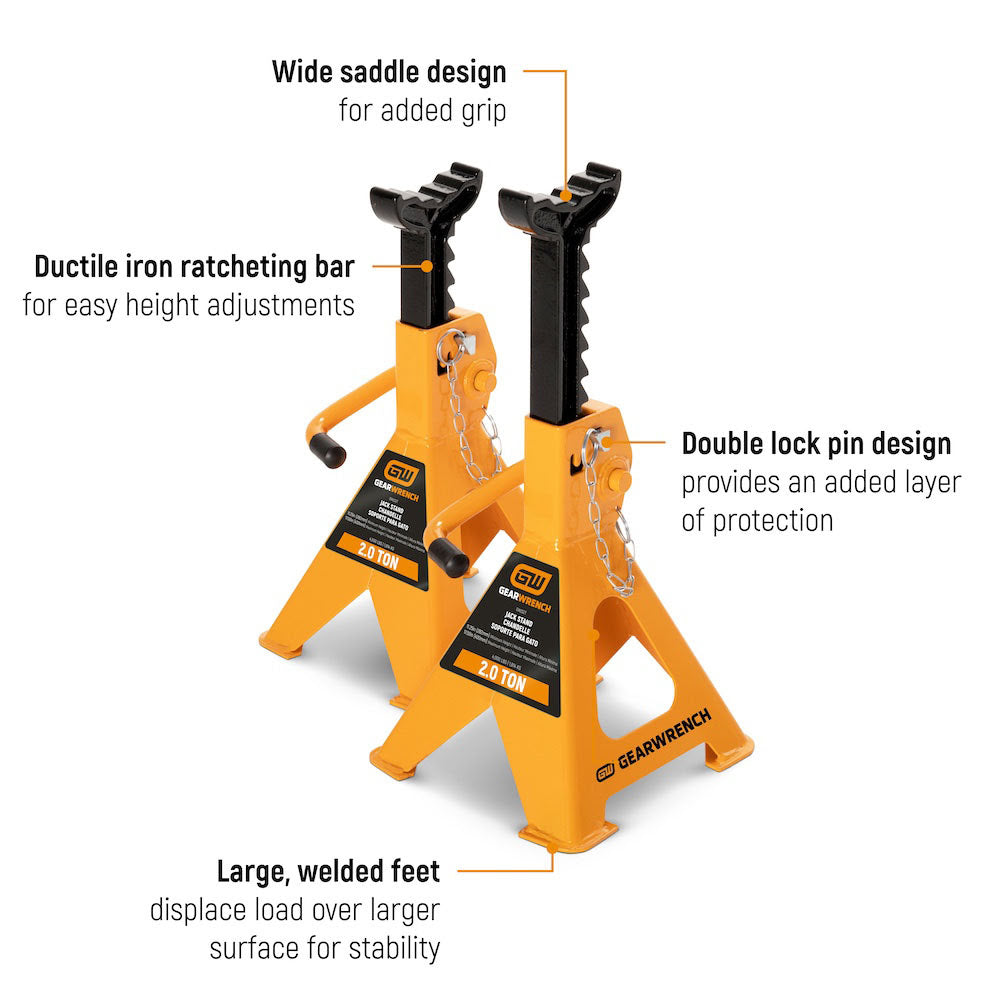 GearWrench GWJS2T 2 Ton Ratcheting Jack Stand - 2 Per Pack - 2