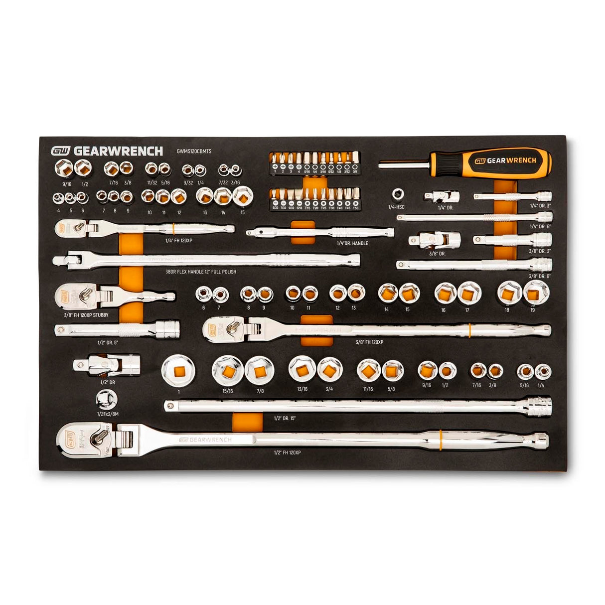 GearWrench GWMS120CBMTS 120XP 1/4 in 3/8 in 1/2 in Drive Mechanics Tool Set in Foam Tray (89 Piece) - 4