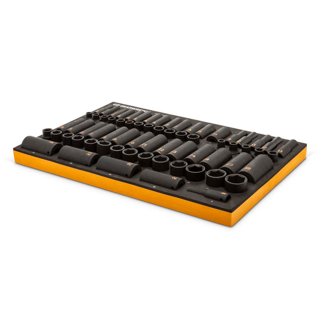 GearWrench GWMSISKHMM 3/8 in and 1/2 in Drive 6 Point Metric Standard and Deep Hi-Viz Impact Socket Set with Foam Storage Tray 20.25 in x 13.5 in x 2.0 in (68 Piece)