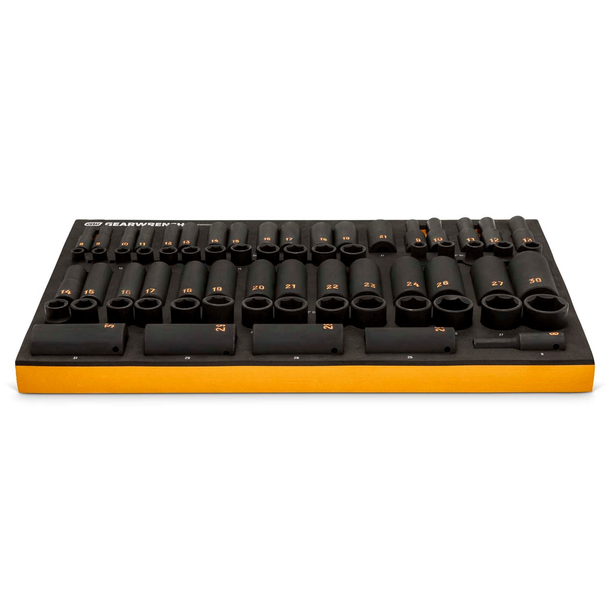 GearWrench GWMSISKHMM 3/8 in and 1/2 in Drive 6 Point Metric Standard and Deep Hi-Viz Impact Socket Set with Foam Storage Tray 20.25 in x 13.5 in x 2.0 in (68 Piece) - 3