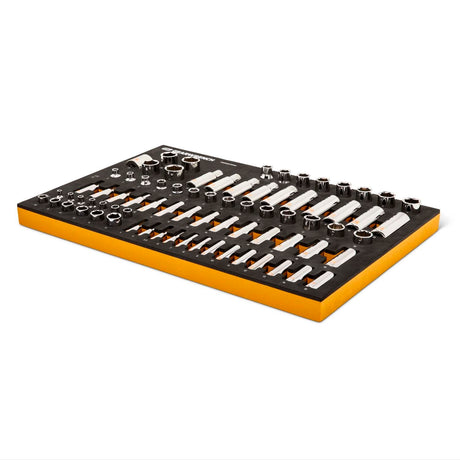 GearWrench GWMSSKTHMM Hi-Viz Metric Chrome Socket Set with Foam Tray 1/4 in 3/8 in 1/2 in Drive (77 Piece)