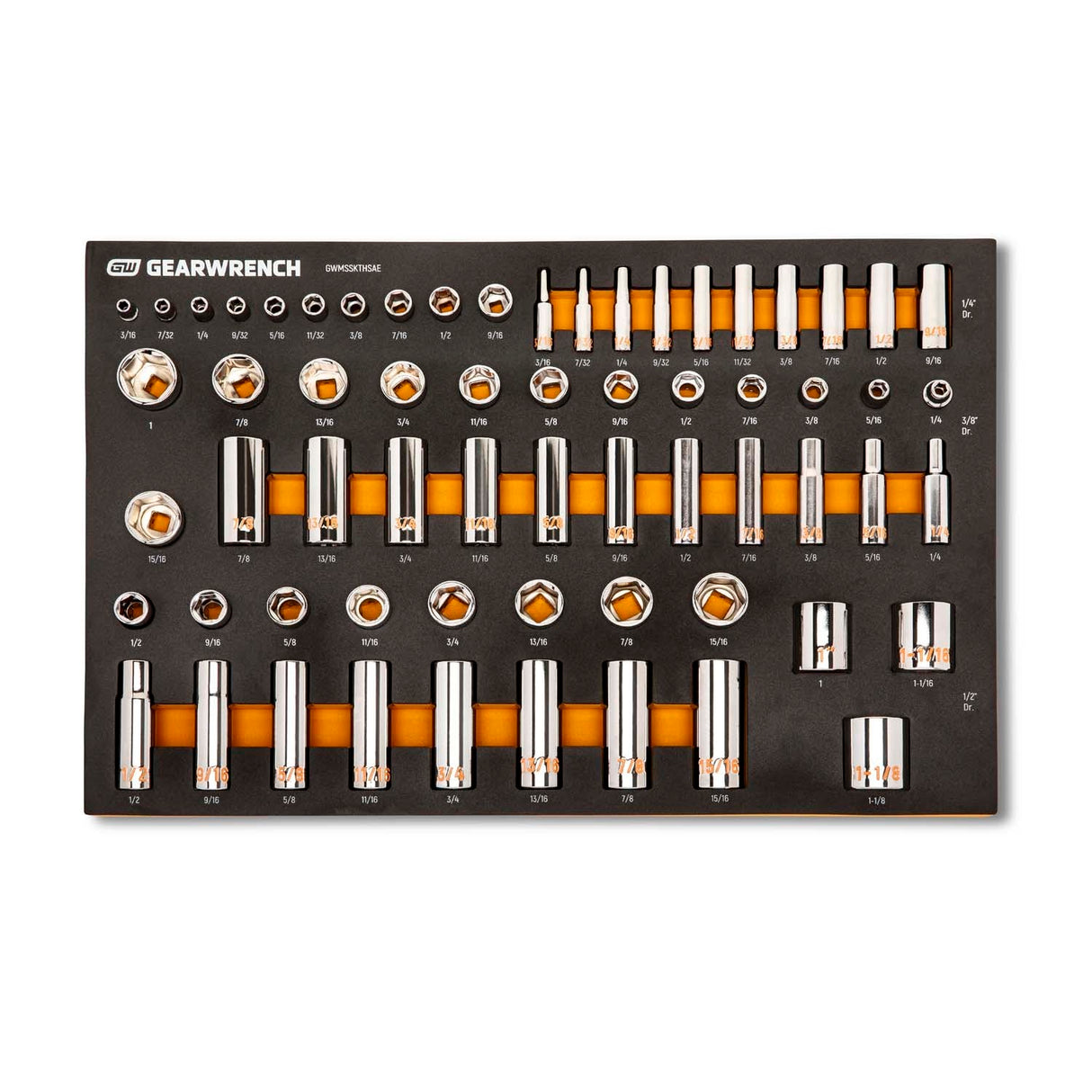 GearWrench GWMSSKTHSAE Hi-Viz 6 Point SAE Chrome Socket Set with Foam Storage Tray (63 Piece) - 4