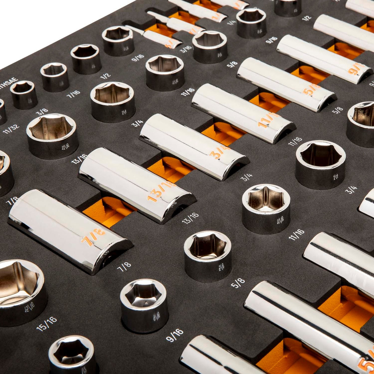 GearWrench GWMSSKTHSAE Hi-Viz 6 Point SAE Chrome Socket Set with Foam Storage Tray (63 Piece) - 6