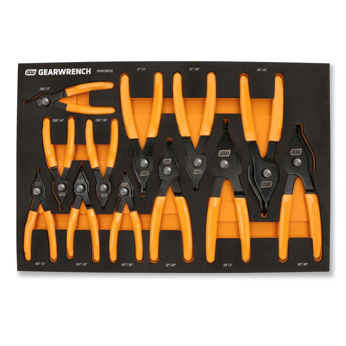 GearWrench GWMSSRP02 Convertible Push Button Snap Ring Pliers Set with Foam Tray 20.25 x 13.5 x 2 in (12 Piece) - 4