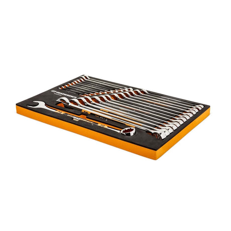 GearWrench GWMSSWHMM 12 Point Metric Hi-Viz Long Pattern Combination Wrench Set in Foam Storage Tray (24 Piece)