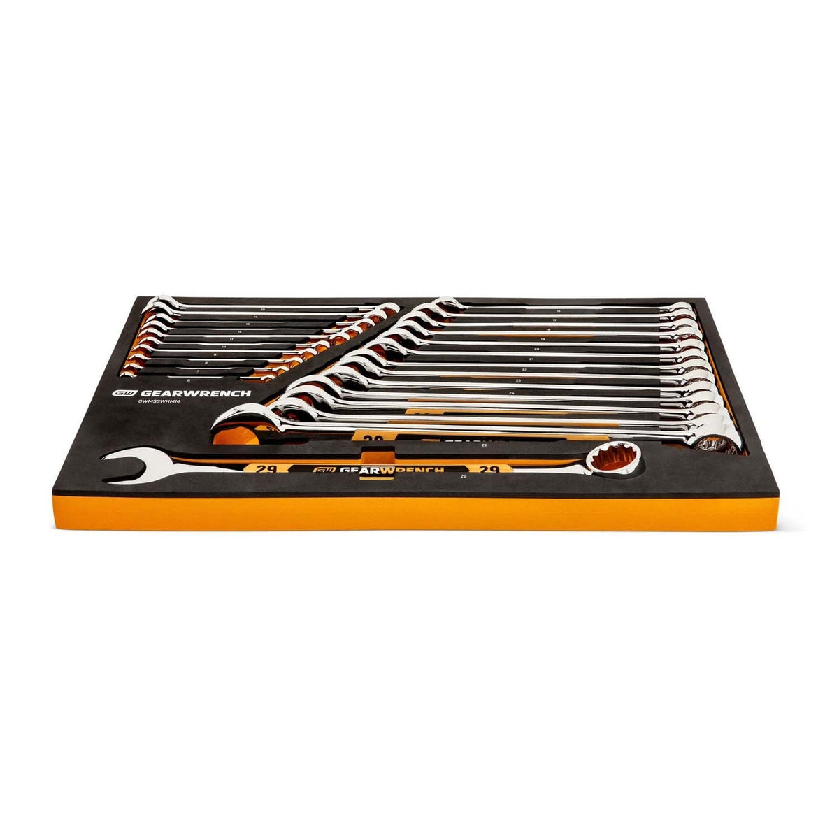 GearWrench GWMSSWHMM 12 Point Metric Hi-Viz Long Pattern Combination Wrench Set in Foam Storage Tray (24 Piece) - 3