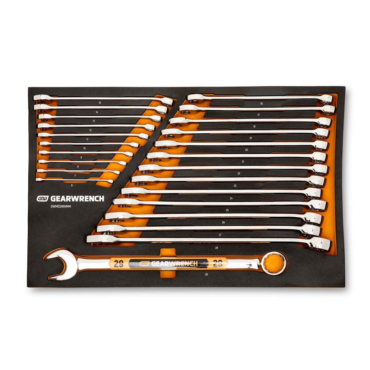 GearWrench GWMSSWHMM 12 Point Metric Hi-Viz Long Pattern Combination Wrench Set in Foam Storage Tray (24 Piece) - 4