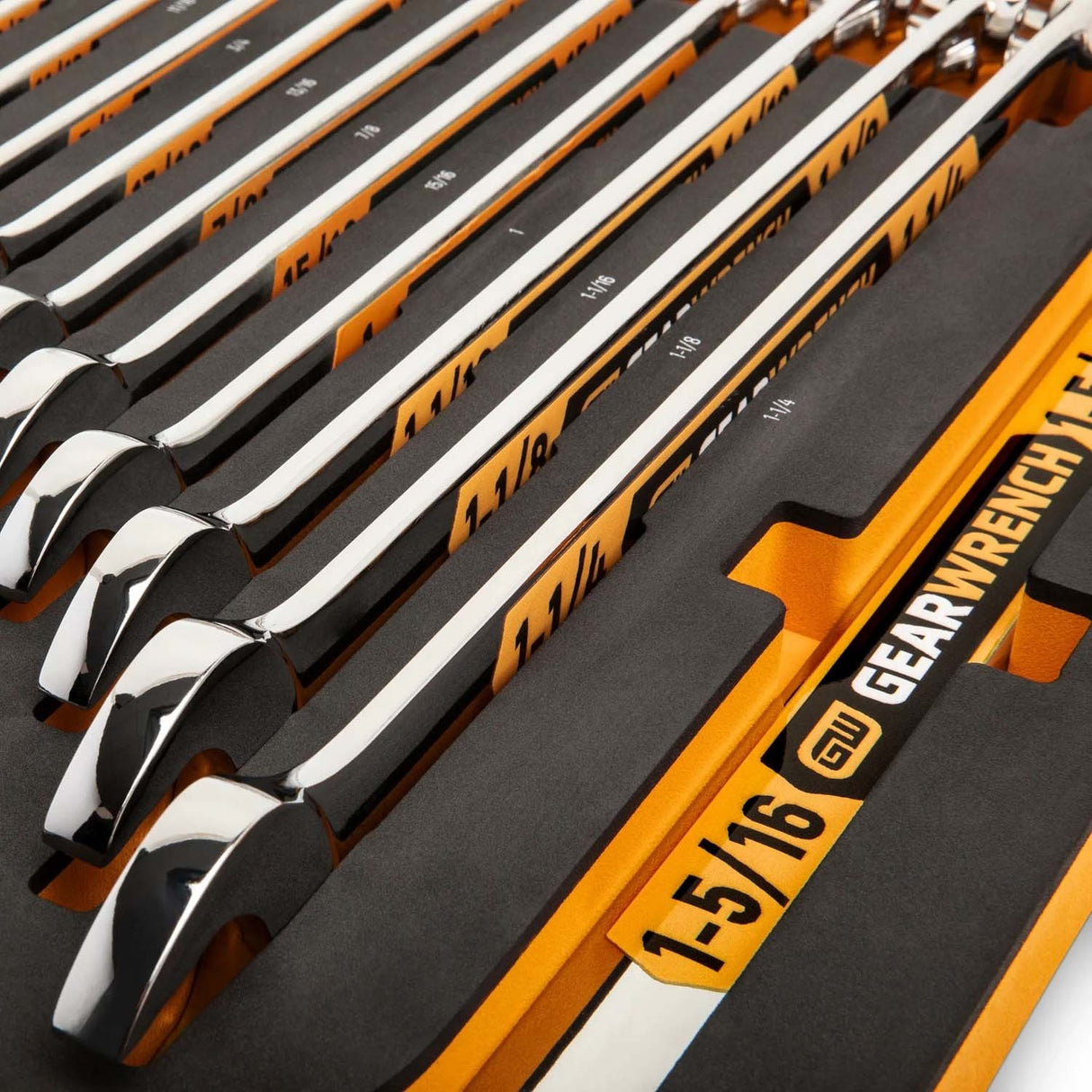 GearWrench GWMSSWHSAE Hi-Viz Long Pattern 12 Point SAE Combination Wrench Set with Foam Tray (19 Piece) - 5