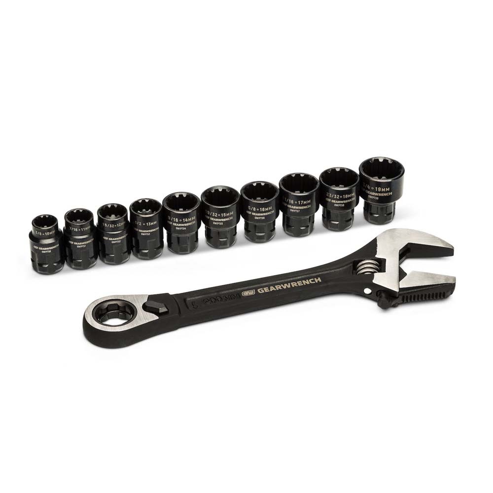 GearWrench GWPTAW8 11 Piece Pass-Thru Adjustable Wrench Set