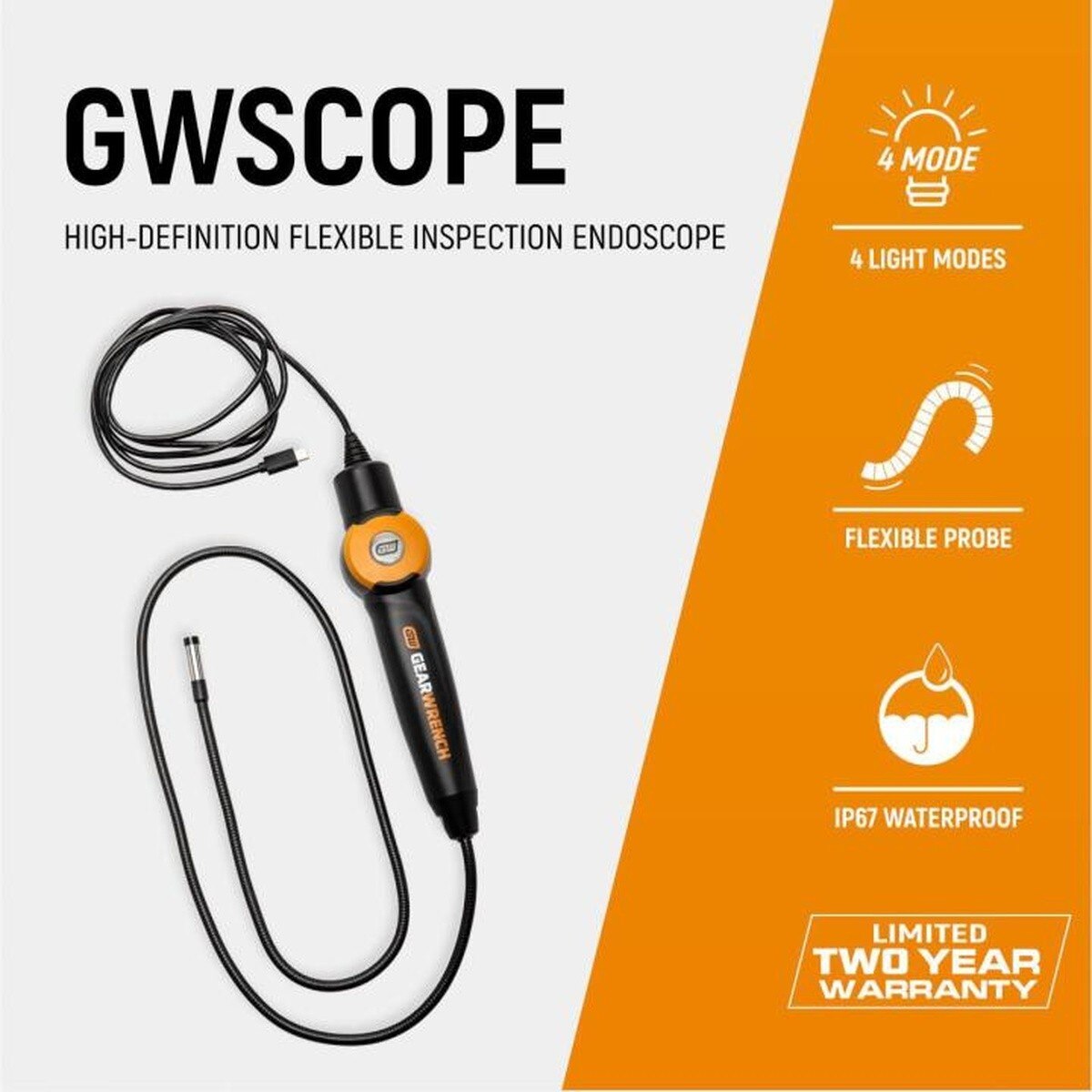 GearWrench GWSCOPE 1080P HD Flexible Inspection Endoscope with Light and USB C - 2