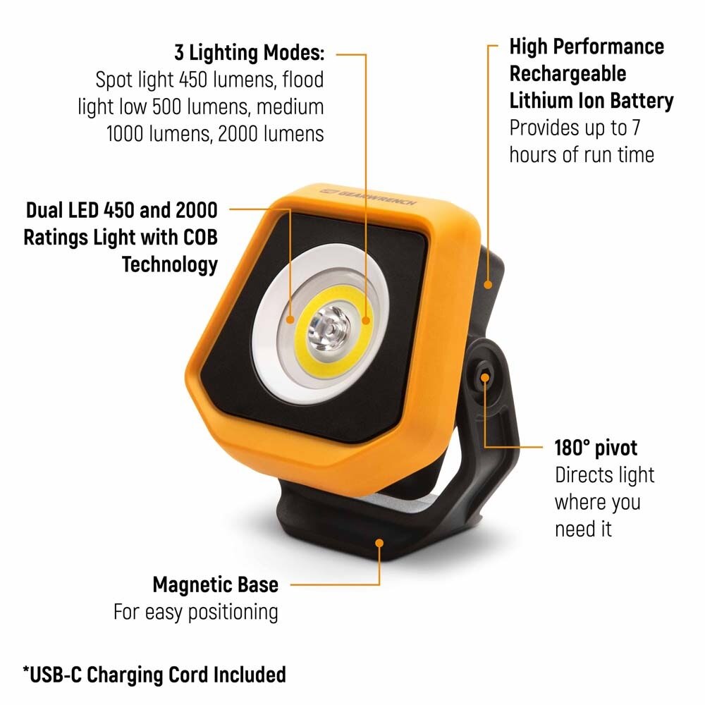 GearWrench GWSL2000 2000 Lumens Rechargeable Shop Light - 2