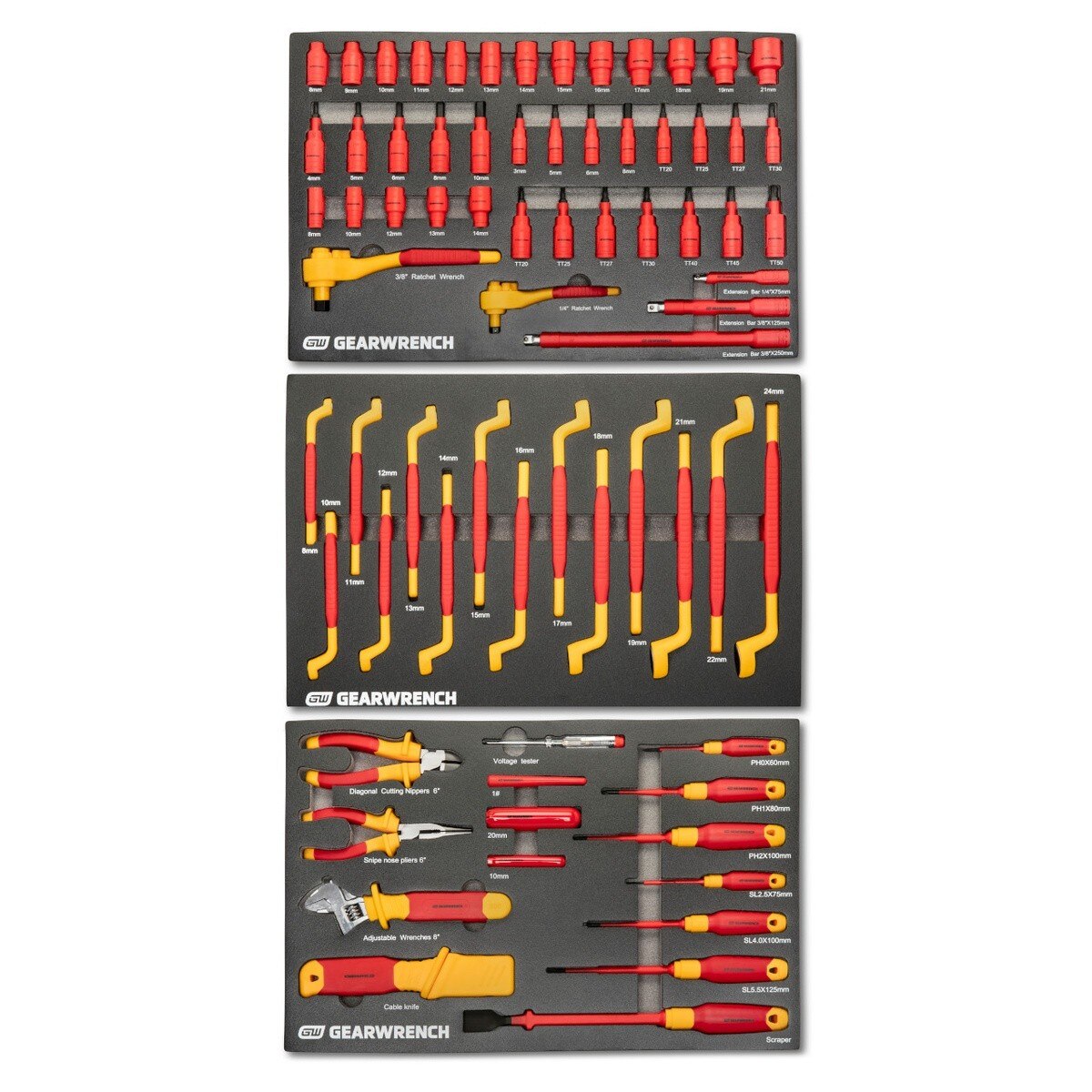 GearWrench GWVDE72 VDE Insulated 1/4" and 3/8" Drive Tool Set for Electrical Work (72 Piece Set)