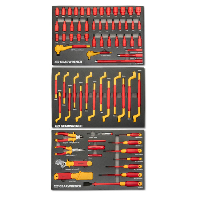GearWrench GWVDE72 VDE Insulated 1/4" and 3/8" Drive Tool Set for Electrical Work (72 Piece Set)