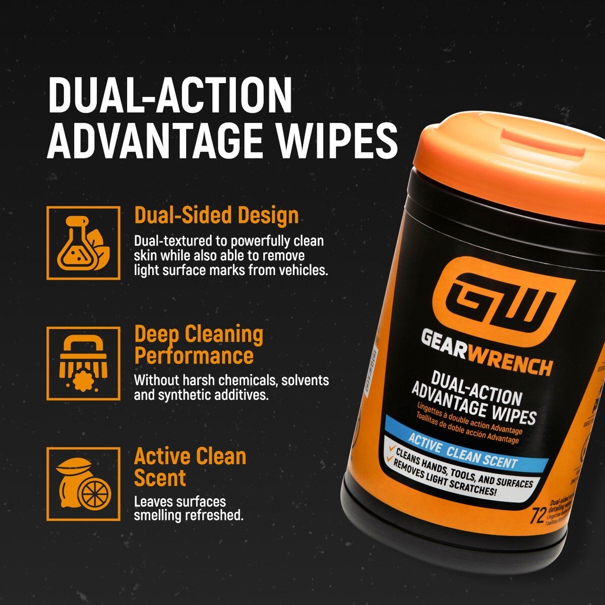 GearWrench GWWIPE72 Dual-Textured Heavy Duty Scrubbing Wipes with Citrus Scent (72 Count) - 4