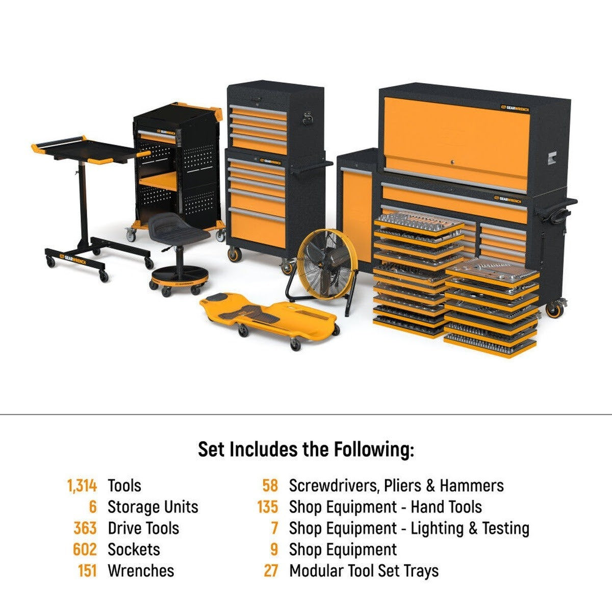 GearWrench MEGAMOD1331 MEGAMOD Mechanics Tool Set with Modular Foam Trays, Storage Units and Shop Equipment (1331 Piece) - 2