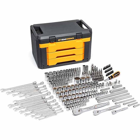 GearWrench 80966 243 Pc. 6 Point Mechanics Tool Set in 3 Drawer Storage Box