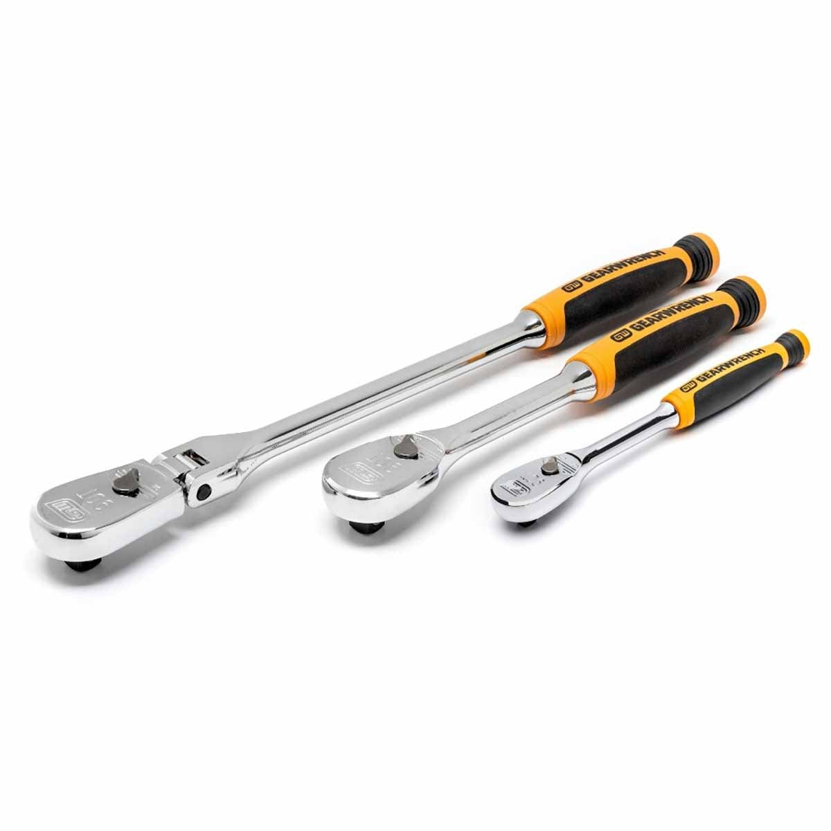 GearWrench 81203T 3 Pc. 1/4" & 3/8" Drive 90-Tooth Dual Material Teardrop Ratchet Set - 2