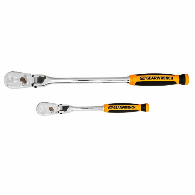 GearWrench 81275T 2 Pc. 1/4" & 3/8" Drive 90-Tooth Dual Material Locking Flex Head Teardrop Ratchet Set