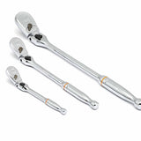 GearWrench 81276T 3 Pc. 1/4", 3/8" & 1/2" Drive 90-Tooth Locking Flex Head Teardrop Ratchet Set - 3