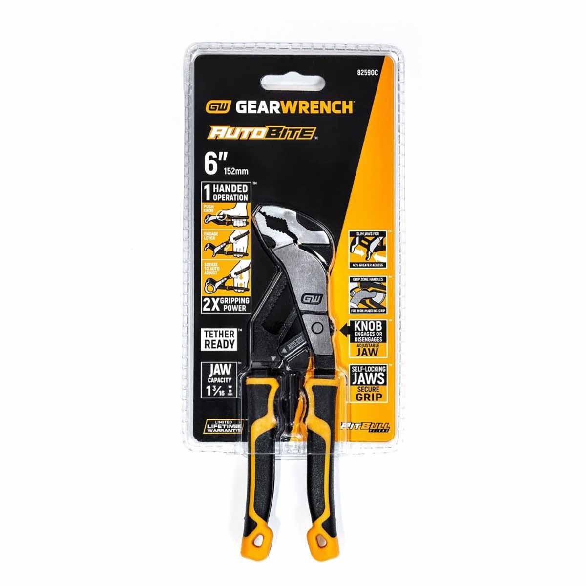 GearWrench 82590C 6" Pitbull Auto-Bite Tongue & Groove Dual Material Pliers - 3