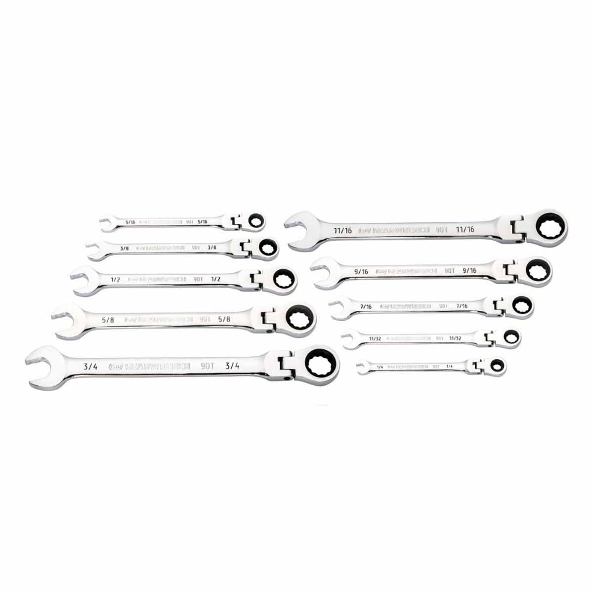 GearWrench 86758 10 Pc. 90-Tooth 12 Point Flex Head Ratcheting Combination SAE Wrench Set - 2