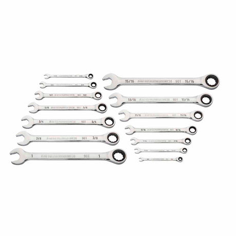 GearWrench 86959 14 Pc. 90-Tooth 12 Point SAE Combination Ratcheting Wrench Set