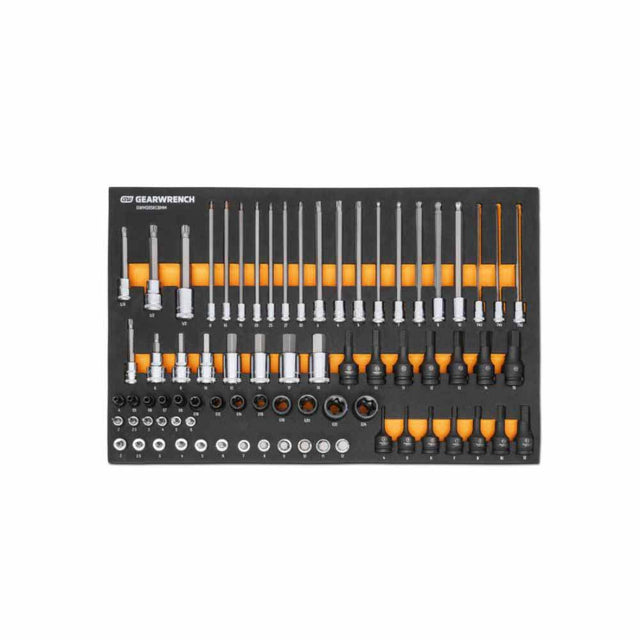 Gearwrench GWMSBSKCBMM 74 Piece 1/4”, 3/8”, 1/2” Drive Metric Bit Socket Set in Foam Storage Tray