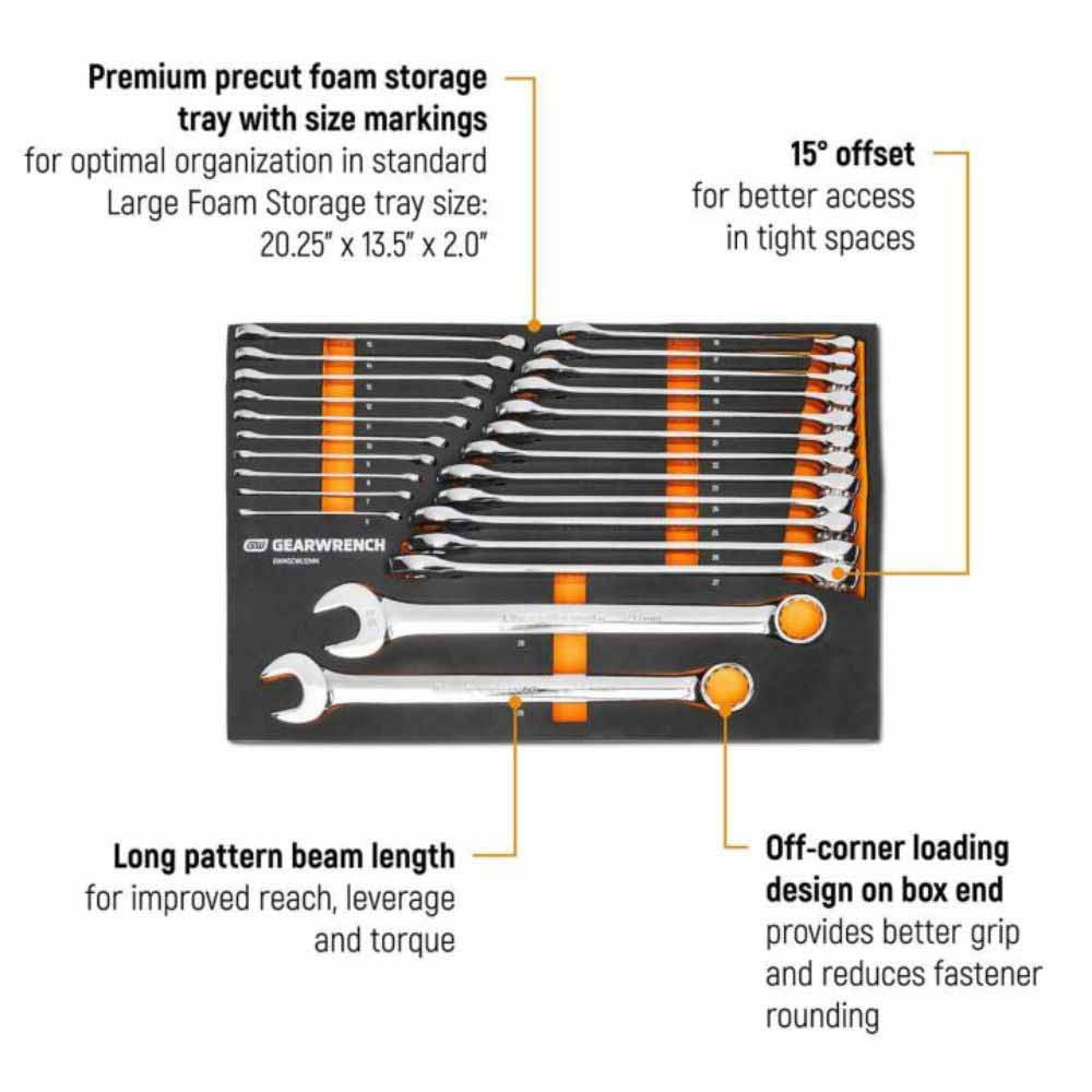 Gearwrench GWMSCWL12MM 24 Piece 12 Point Long Pattern Combination Metric Wrench Set - 2