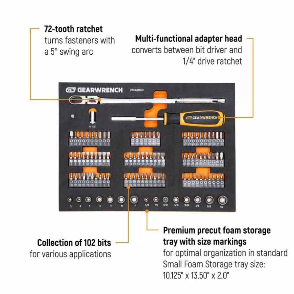 Gearwrench GWMSMBS01 105 Pc. 1/4” Drive Slim Head Mechanics Tool Set in Foam Storage Tray - 2